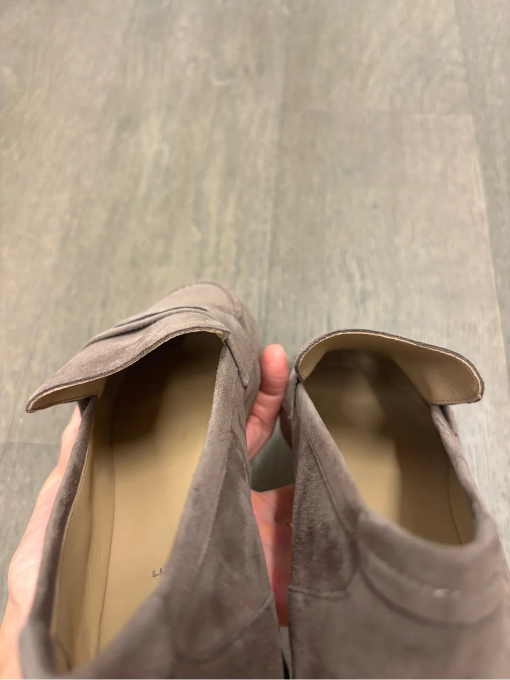 NWT JAMIE HALLER-Suede Taupe Penny Loafer (38)